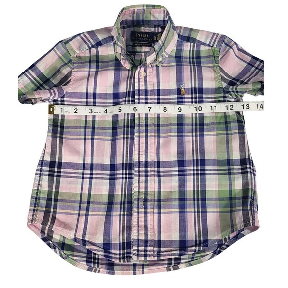 Polo Ralph Lauren Plaid Short Sleeve Button Down Shirt Natural Stretch 2T - Picture 3 of 5